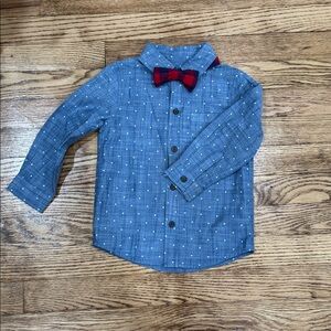 Cat & Jack Blue Polka Dot Button-Down Shirt with Plaid Bow Tie